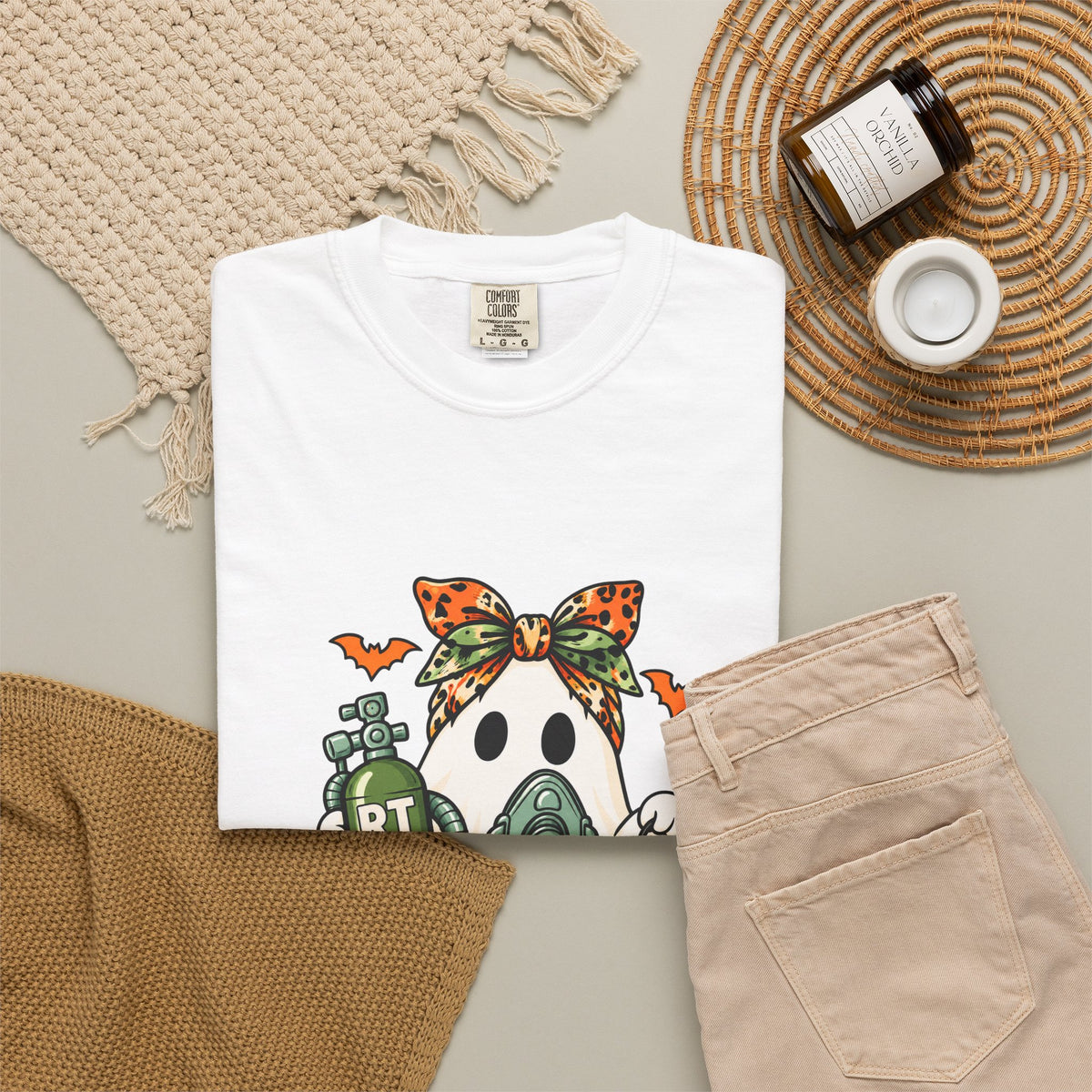 RT Halloween Ghost Tee — Cute Ghost with Pumpkin Respiratory Therapist