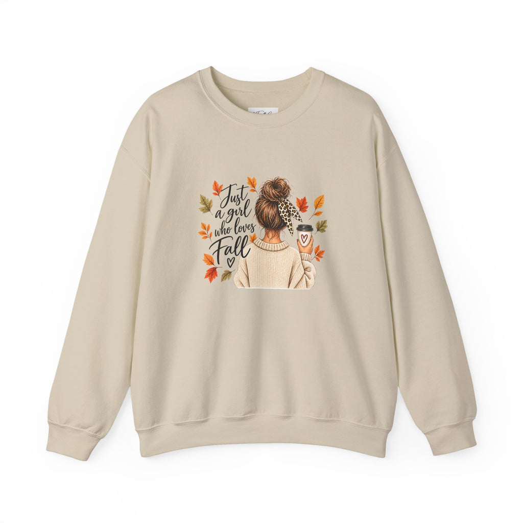 Fall Cozy Crewneck Sweatshirt — "Just a Girl Who Loves Fall" Graphic