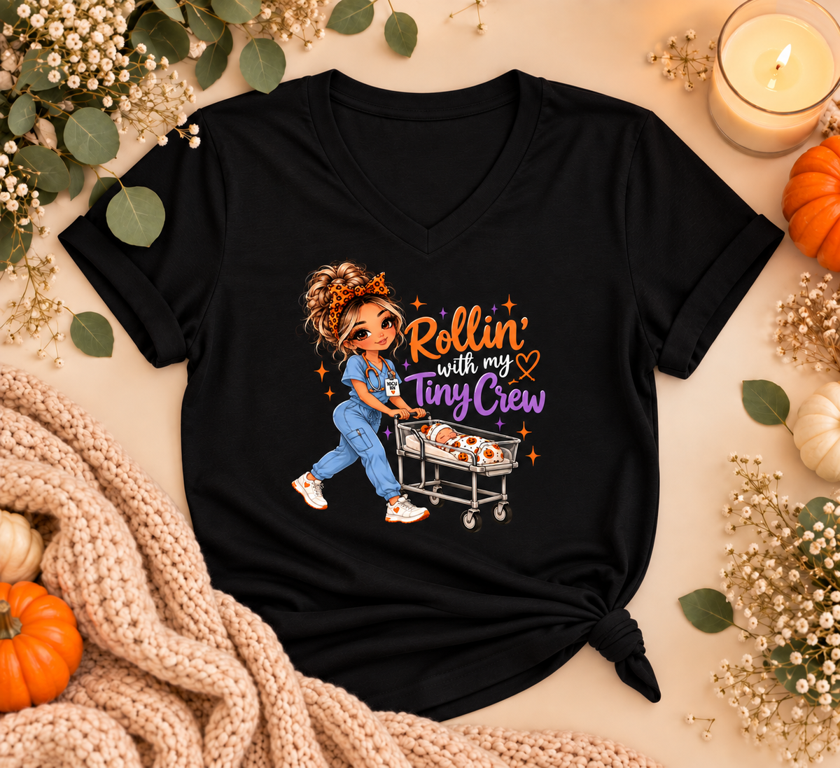Rollin’ With My Tiny Crew NICU Nurse Tee – Halloween RN Shirt