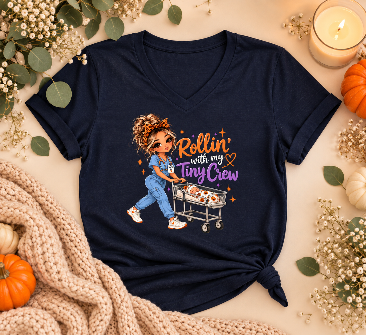 Rollin’ With My Tiny Crew NICU Nurse Tee – Halloween RN Shirt