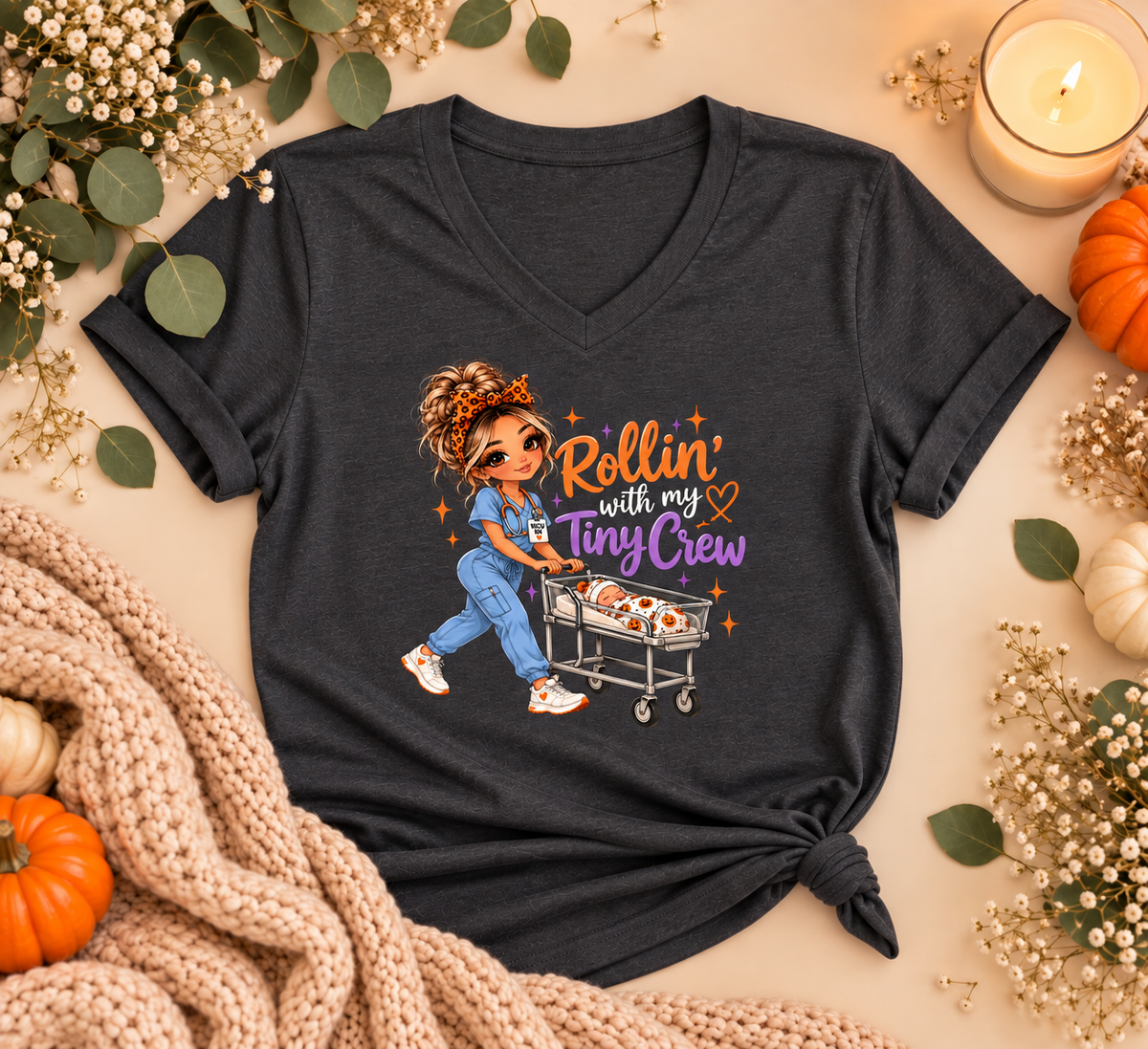 Rollin’ With My Tiny Crew NICU Nurse Tee – Halloween RN Shirt