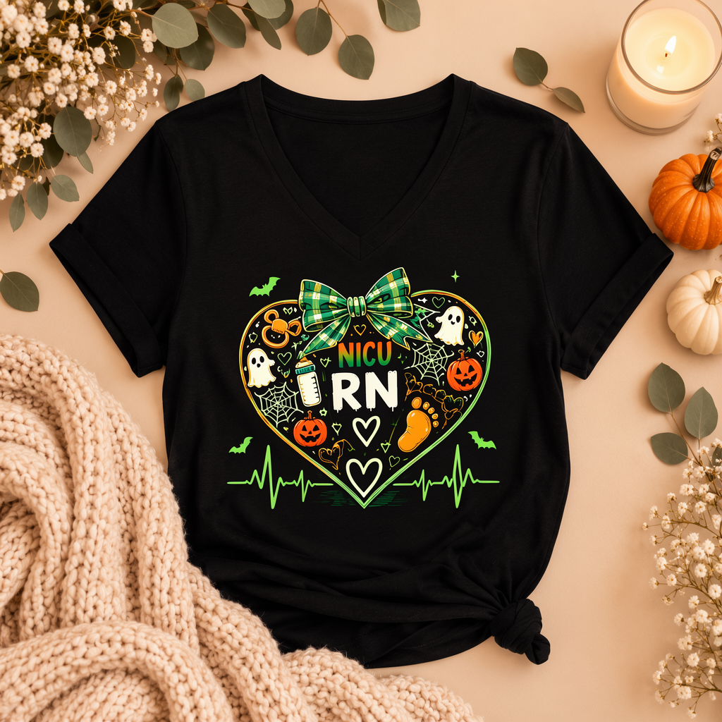 NICU RN Halloween Tee – Spooky Heart Nurse Shirt
