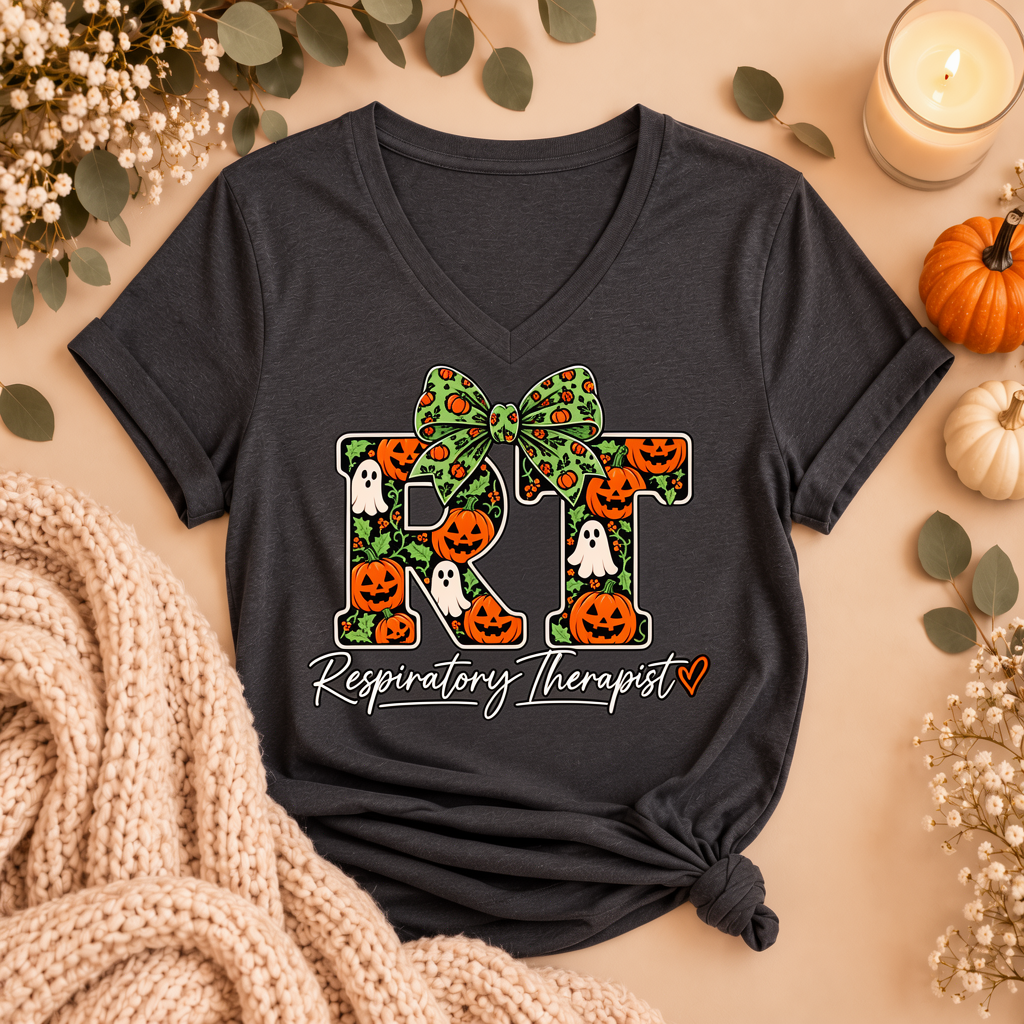 RT Respiratory Therapist Halloween Bow Tee