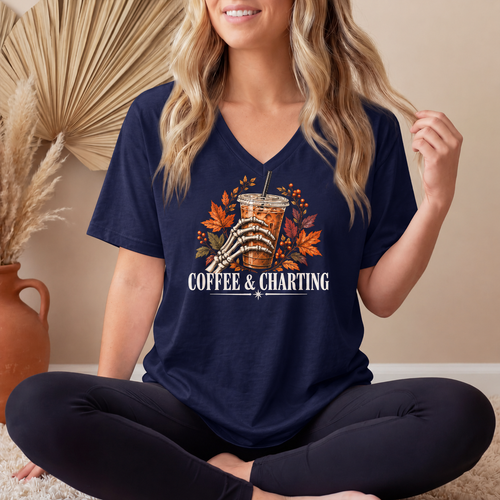 Coffee & Charting Fall Tee – Healthcare Worker Halloween Autumn Shirt