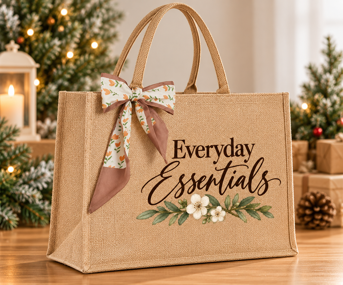 Everyday Essentials Floral Burlap Tote Bag