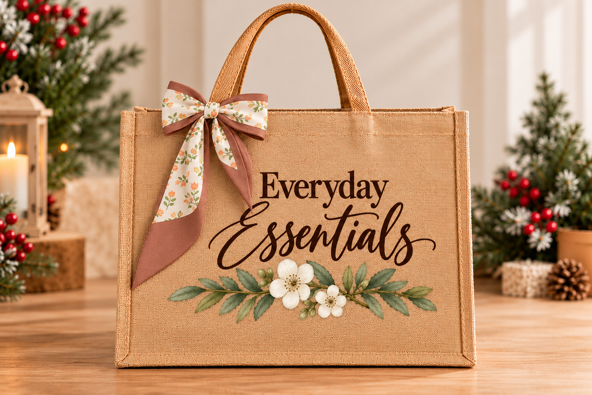 Everyday Essentials Floral Burlap Tote Bag