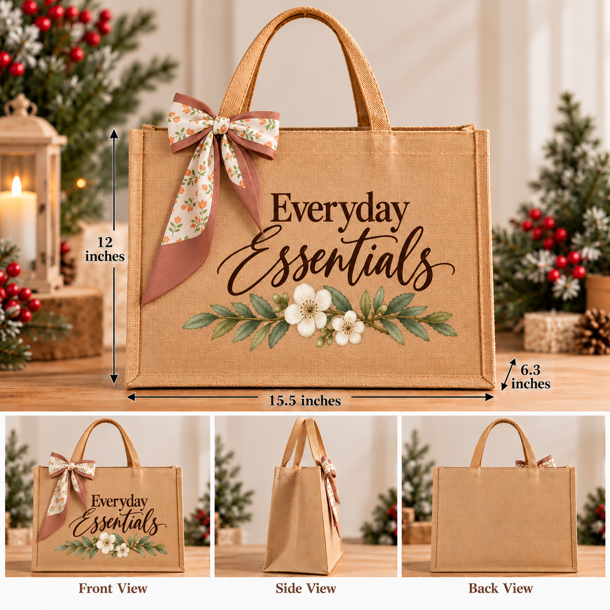 Everyday Essentials Floral Burlap Tote Bag