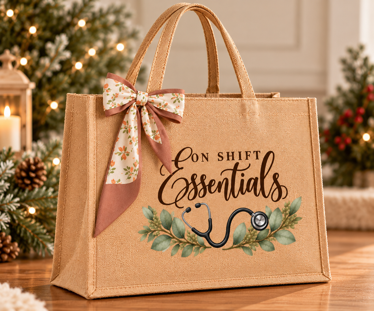On Shift Essentials Burlap Tote Bag