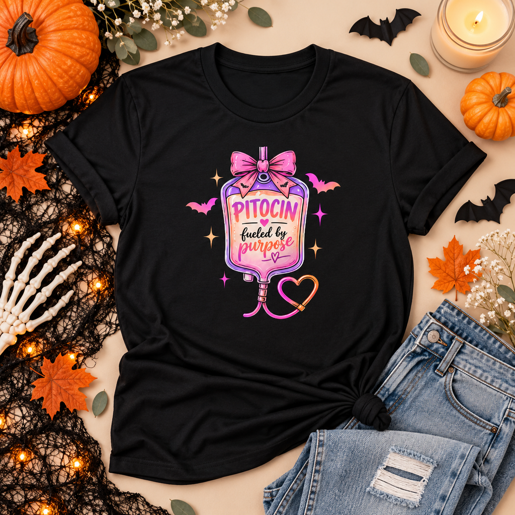 Pitocin Fueled by Purpose L&D Nurse Halloween Tee