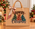 Howdy Christmas Western Burlap Tote Bag