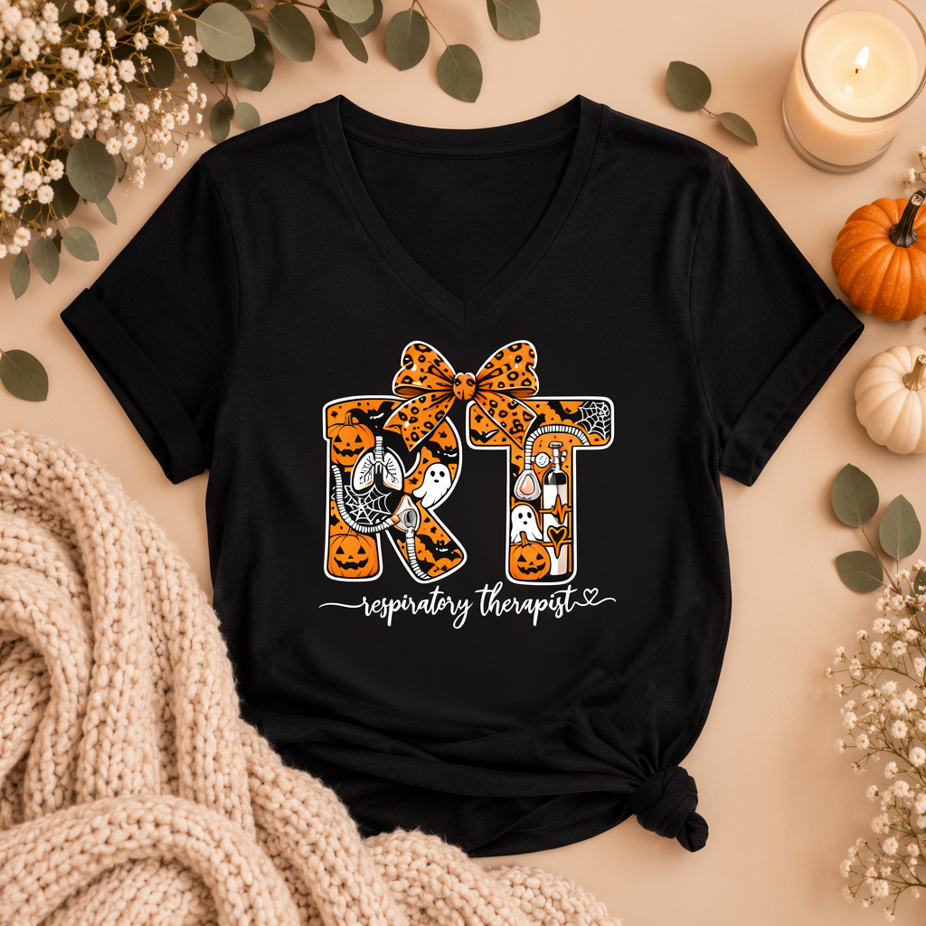 Respiratory Therapist Halloween Tee – RT Spooky Bow Shirt