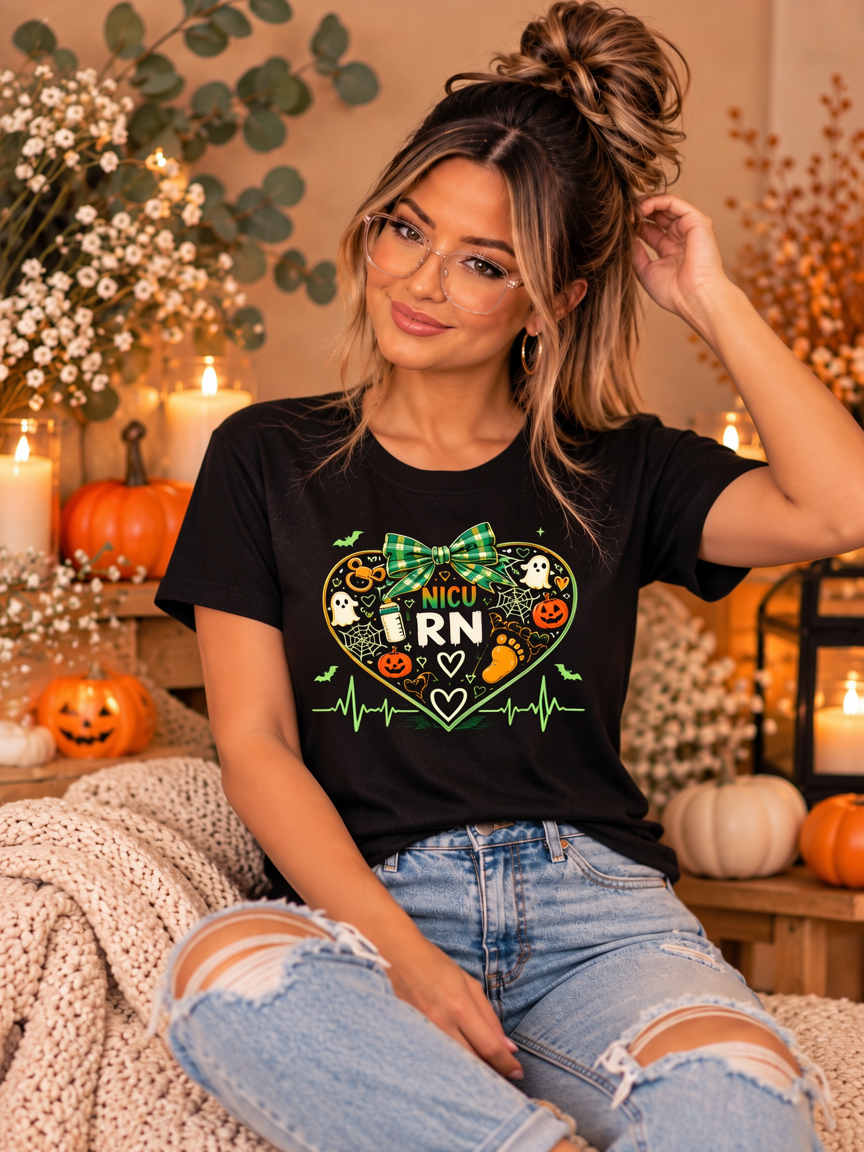 NICU RN Halloween Tee – Spooky Heart Nurse Shirt