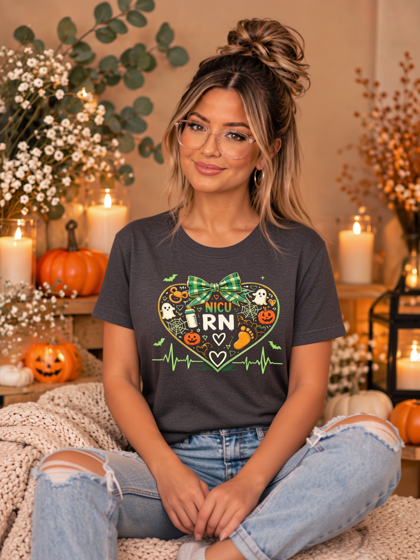 NICU RN Halloween Tee – Spooky Heart Nurse Shirt