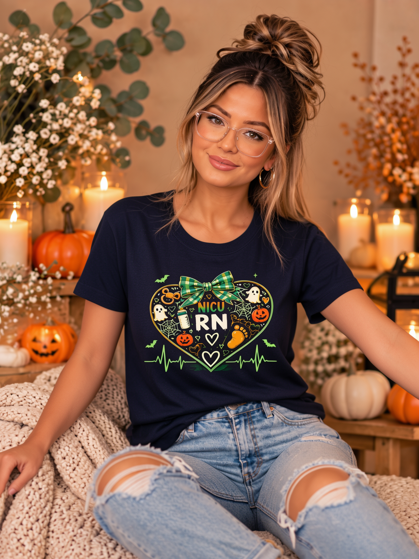 NICU RN Halloween Tee – Spooky Heart Nurse Shirt