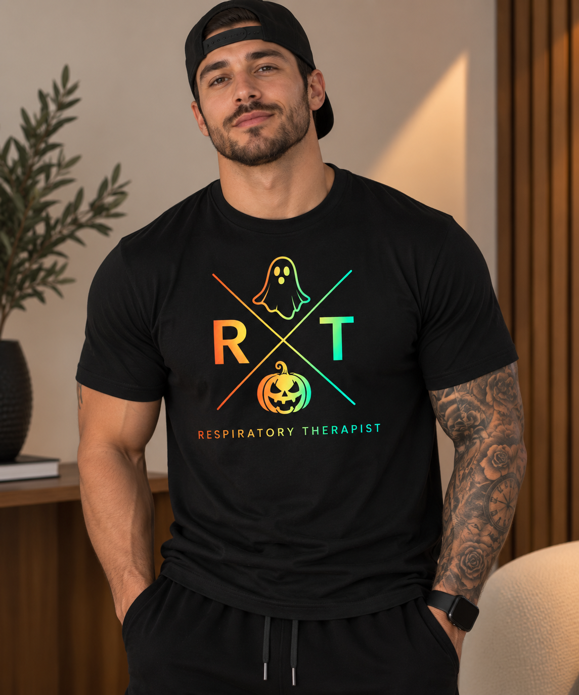 Respiratory Therapist Halloween RT Ghost & Pumpkin Unisex Tee | Spooky RT Shirt