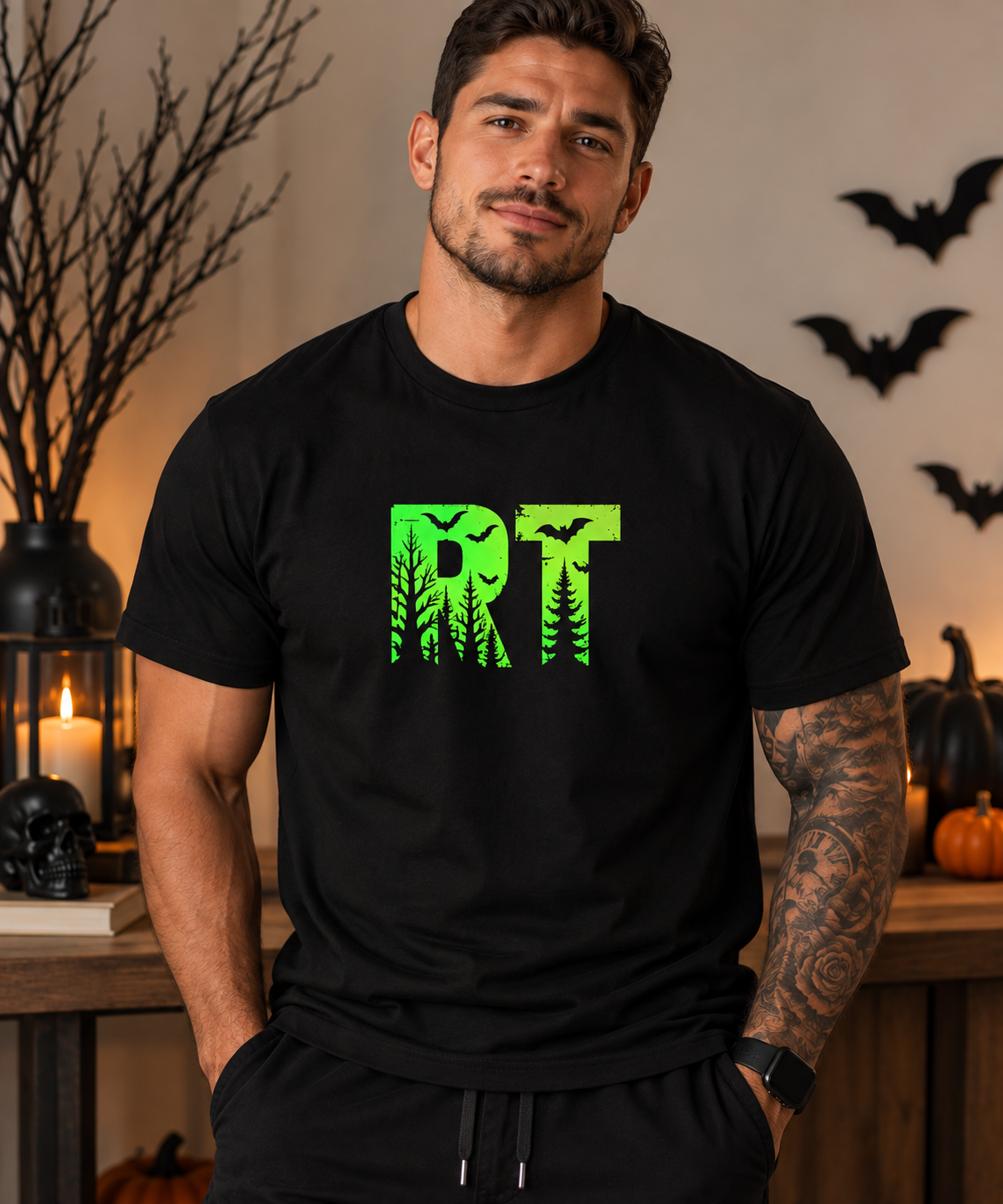 RT Halloween Forest Unisex Tee | Respiratory Therapist Spooky Bat Shirt | Minimalist RT Halloween T-Shirt