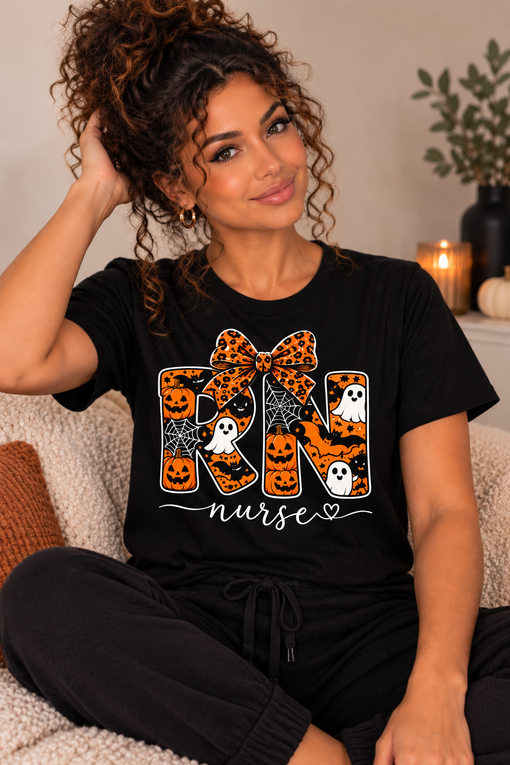 RN Nurse Halloween Bow Tee | Spooky Nurse Shirt
