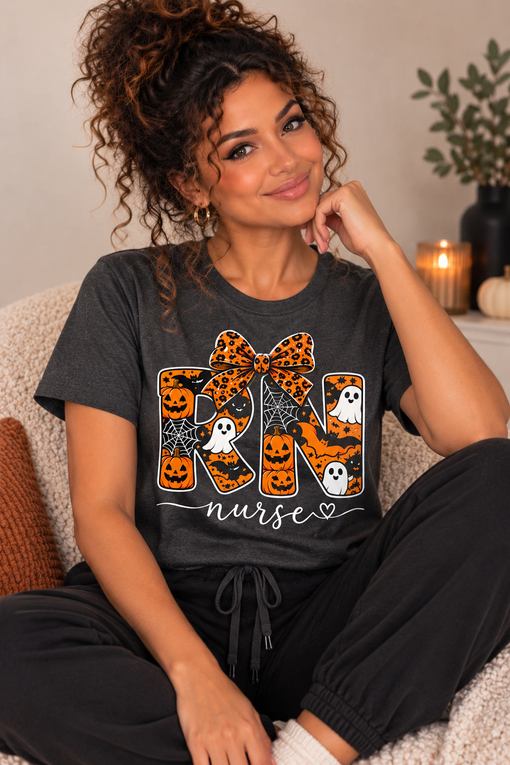 RN Nurse Halloween Bow Tee | Spooky Nurse Shirt