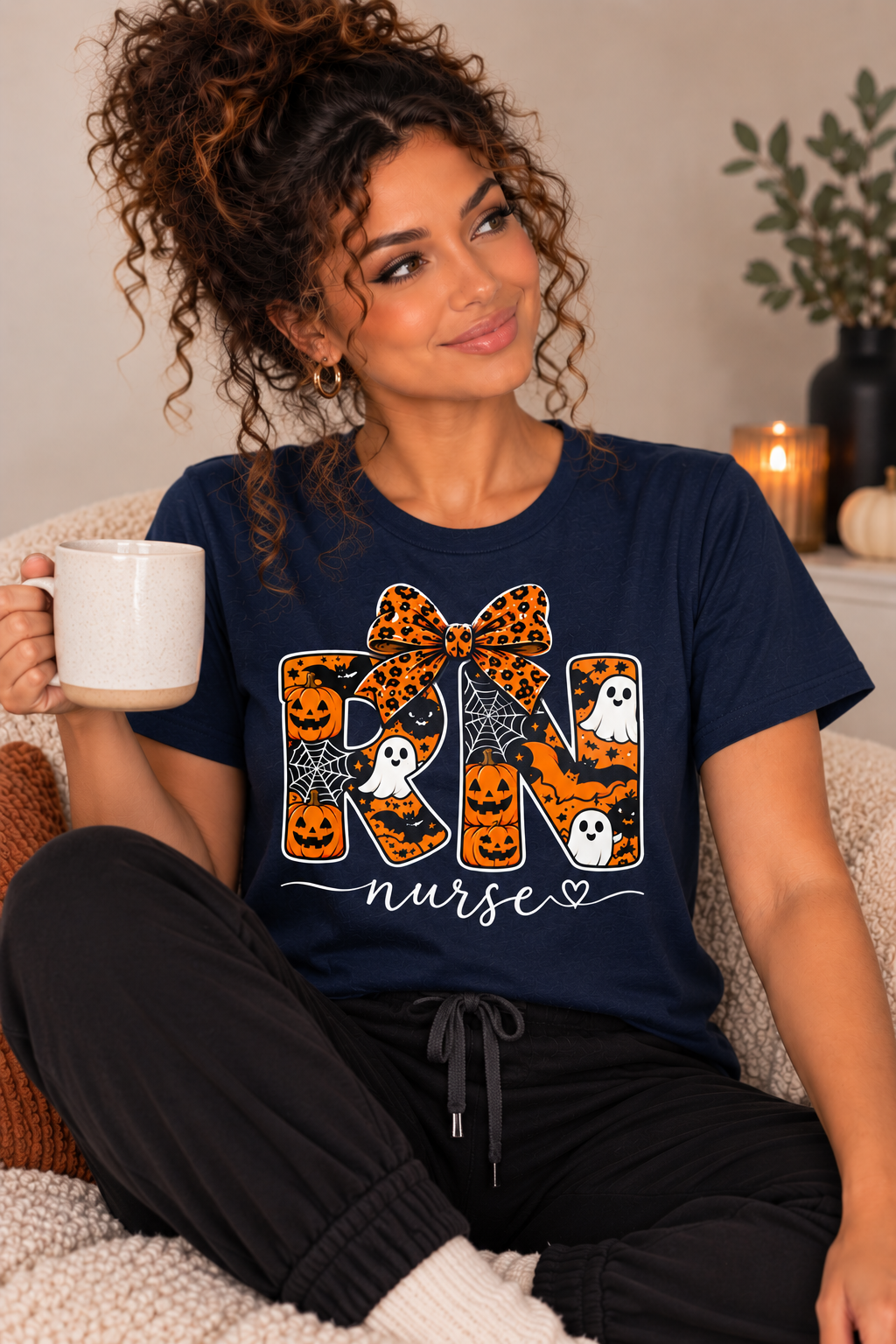 RN Nurse Halloween Bow Tee | Spooky Nurse Shirt