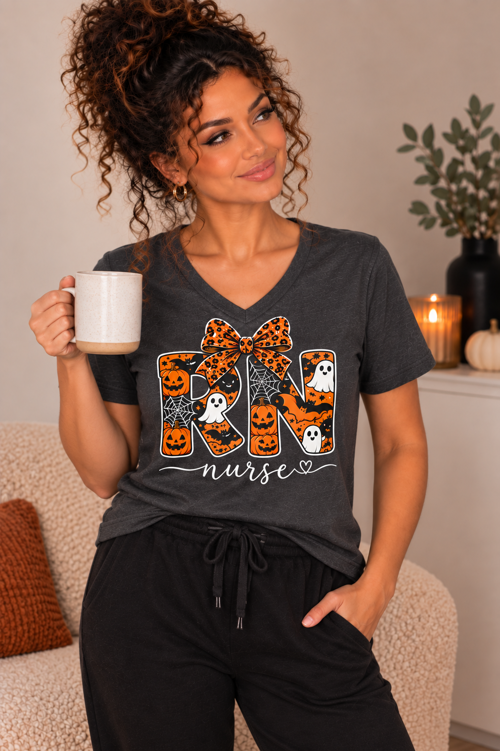 RN Nurse Halloween Bow Tee | Spooky Nurse Shirt