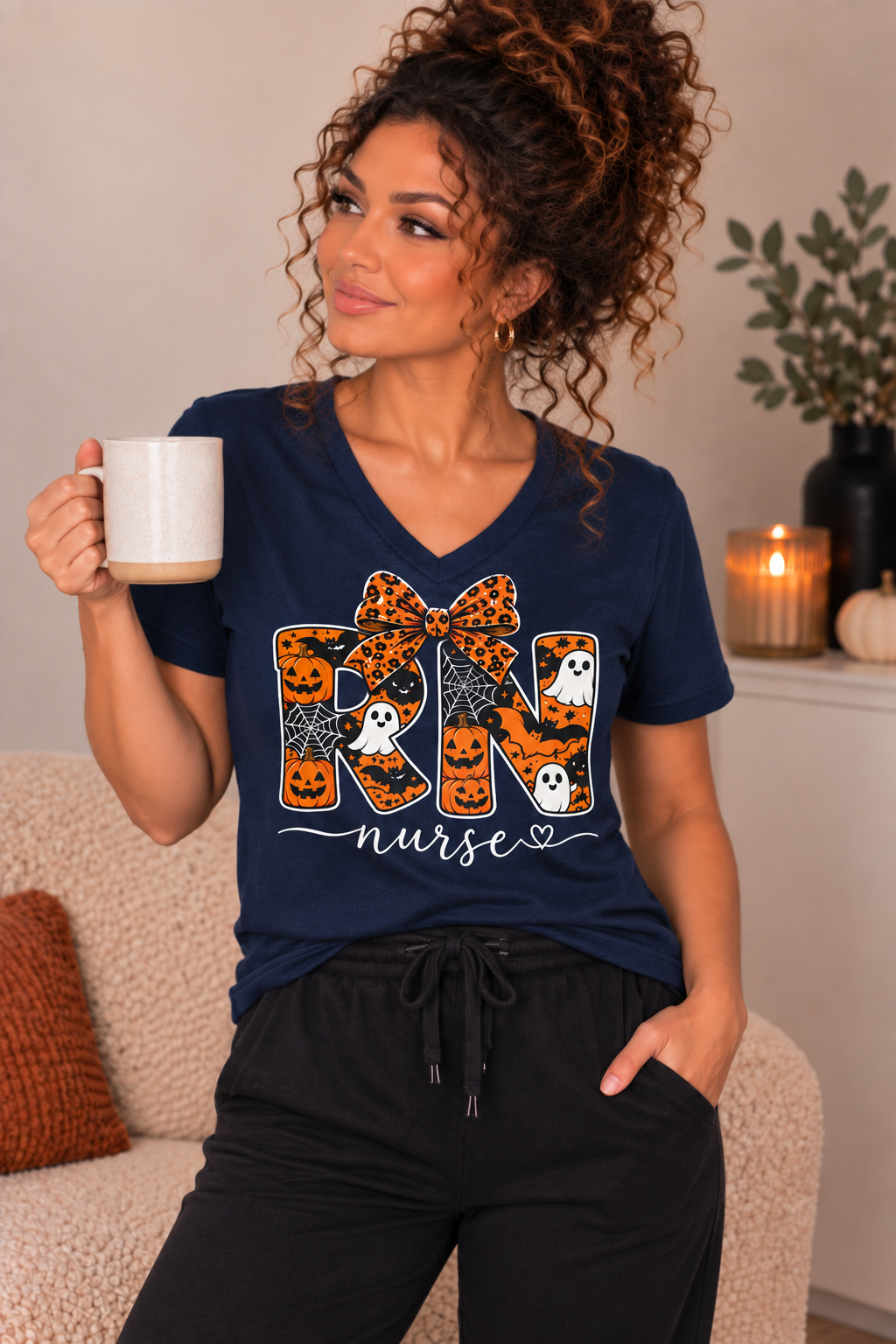 RN Nurse Halloween Bow Tee | Spooky Nurse Shirt