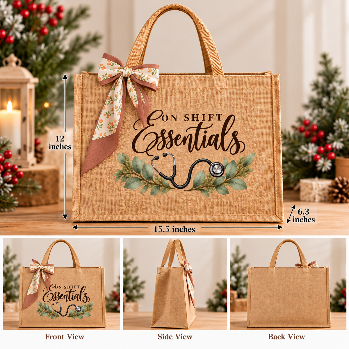 On Shift Essentials Burlap Tote Bag