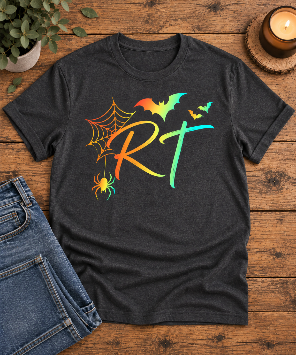RT Halloween Spider Web & Bats Unisex Tee | Respiratory Therapist Halloween Shirt
