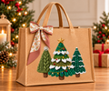 Cozy Knit Christmas Trees Burlap Tote Bag