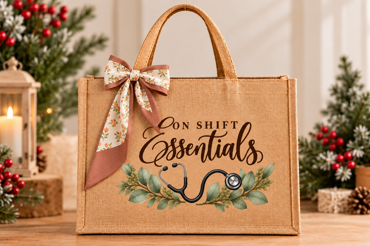 On Shift Essentials Burlap Tote Bag