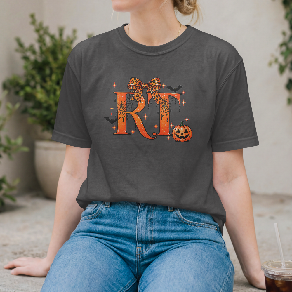 RT Respiratory Therapist Halloween Tee – Spooky Pumpkin Bow Shirt