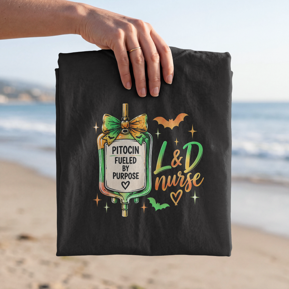 Pitocin Fueled by Purpose L&D Nurse Halloween Tee
