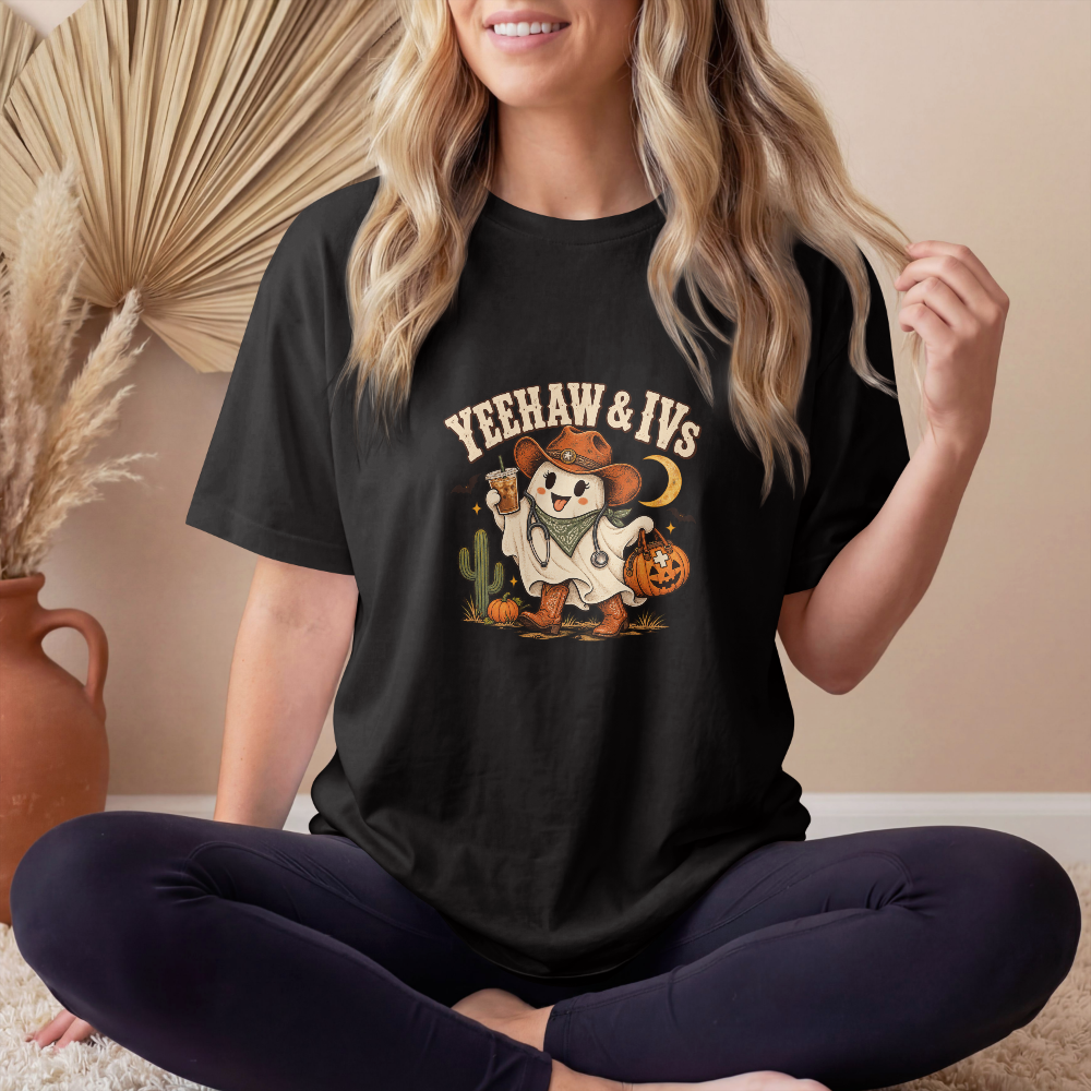 Yeehaw & IVs Western Halloween Healthcare Tee