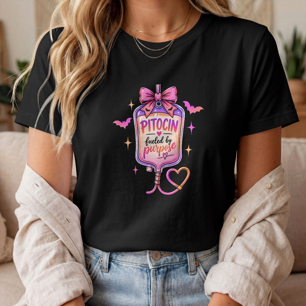 Pitocin Fueled by Purpose L&D Nurse Halloween Tee