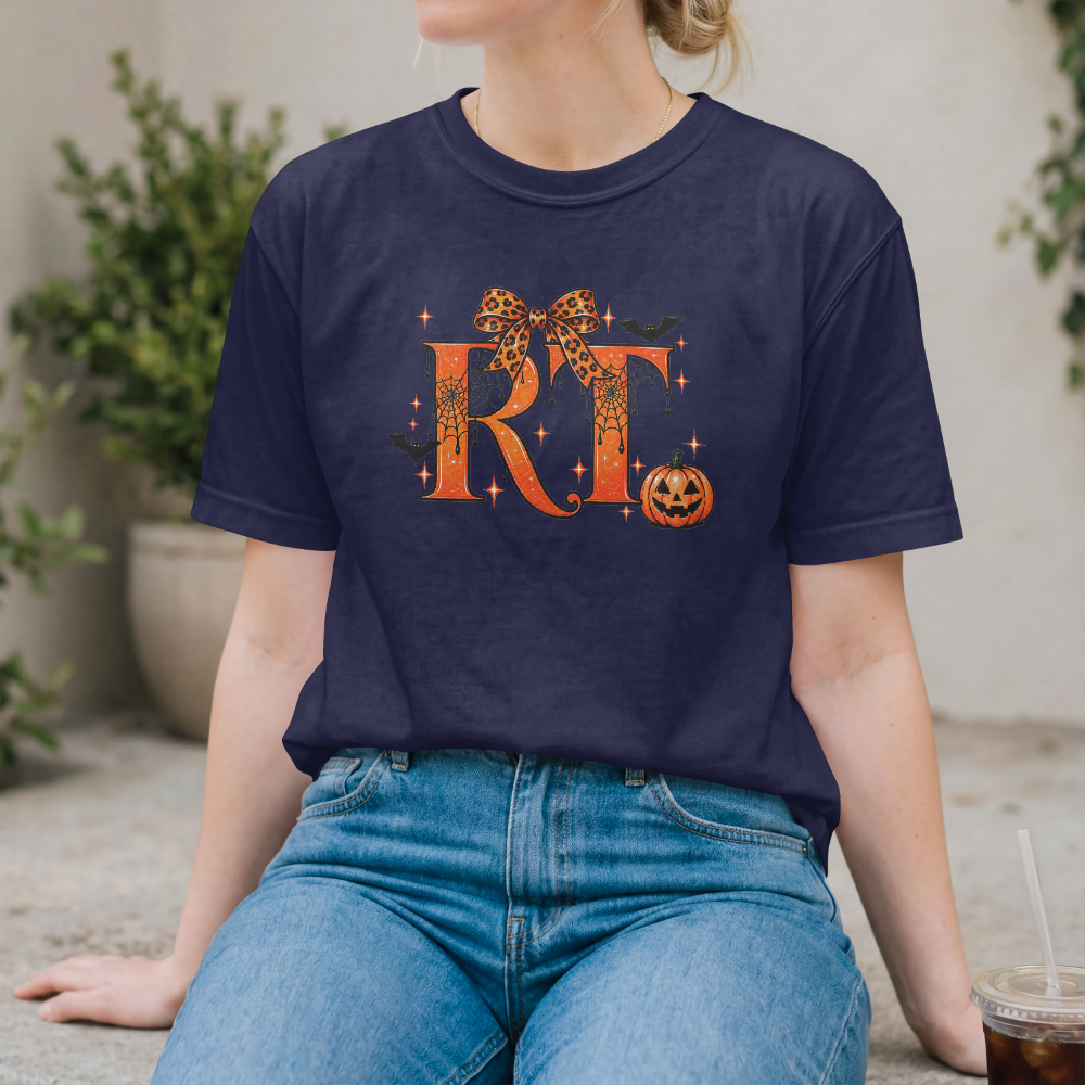 RT Respiratory Therapist Halloween Tee – Spooky Pumpkin Bow Shirt