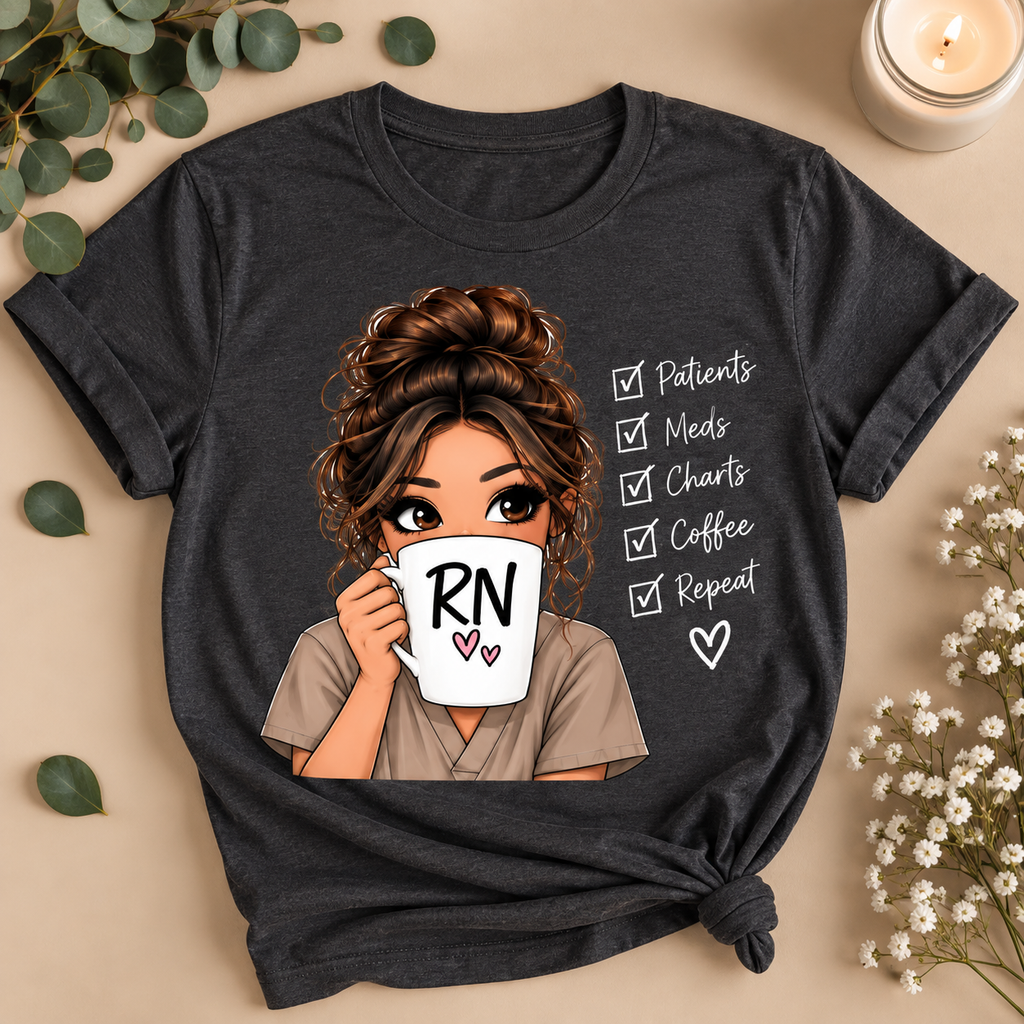 Patients, Meds, Charts, Coffee, Repeat RN Tee | Cute Nurse Shirt