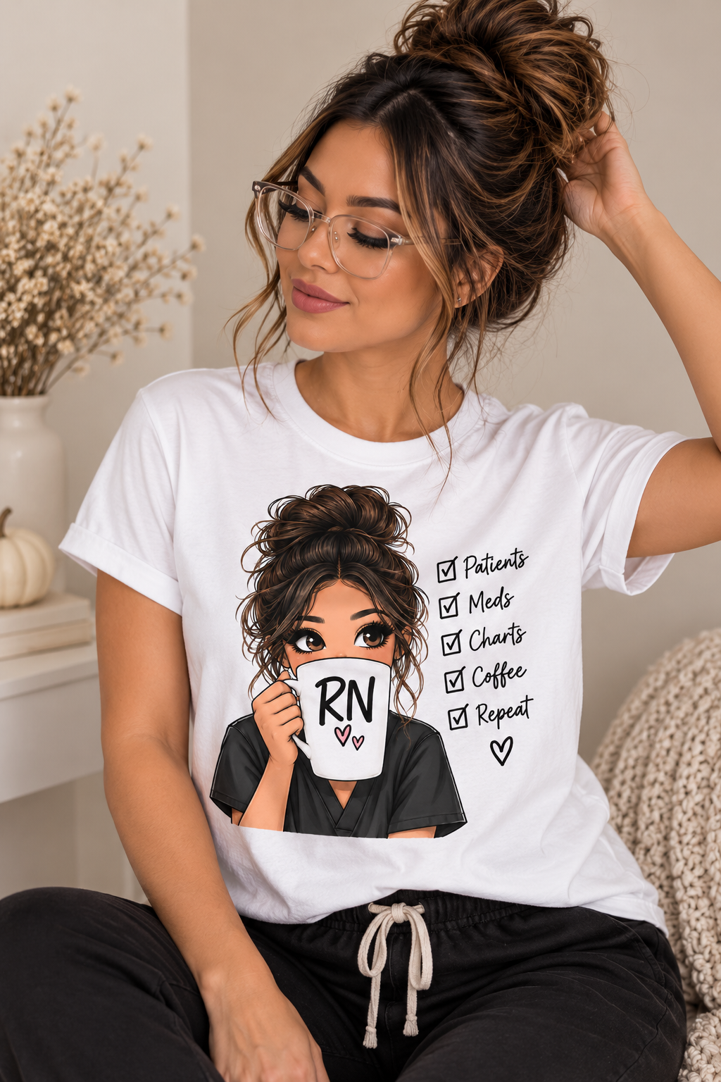 Patients, Meds, Charts, Coffee, Repeat RN Tee | Cute Nurse Shirt