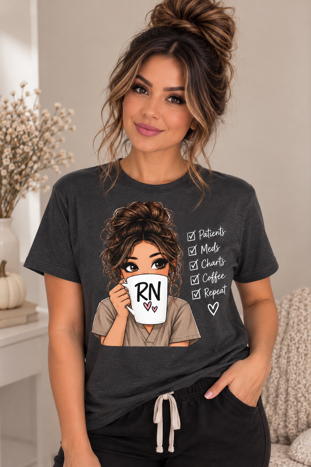 Patients, Meds, Charts, Coffee, Repeat RN Tee | Cute Nurse Shirt