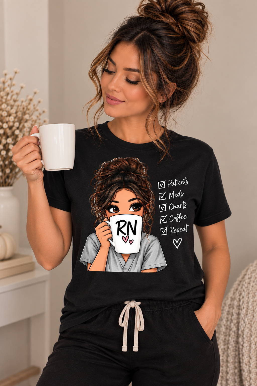 Patients, Meds, Charts, Coffee, Repeat RN Tee | Cute Nurse Shirt