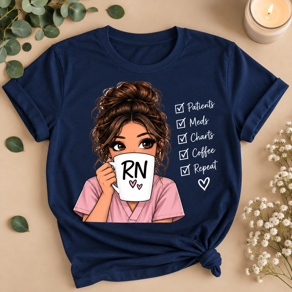 Patients, Meds, Charts, Coffee, Repeat RN Tee | Cute Nurse Shirt