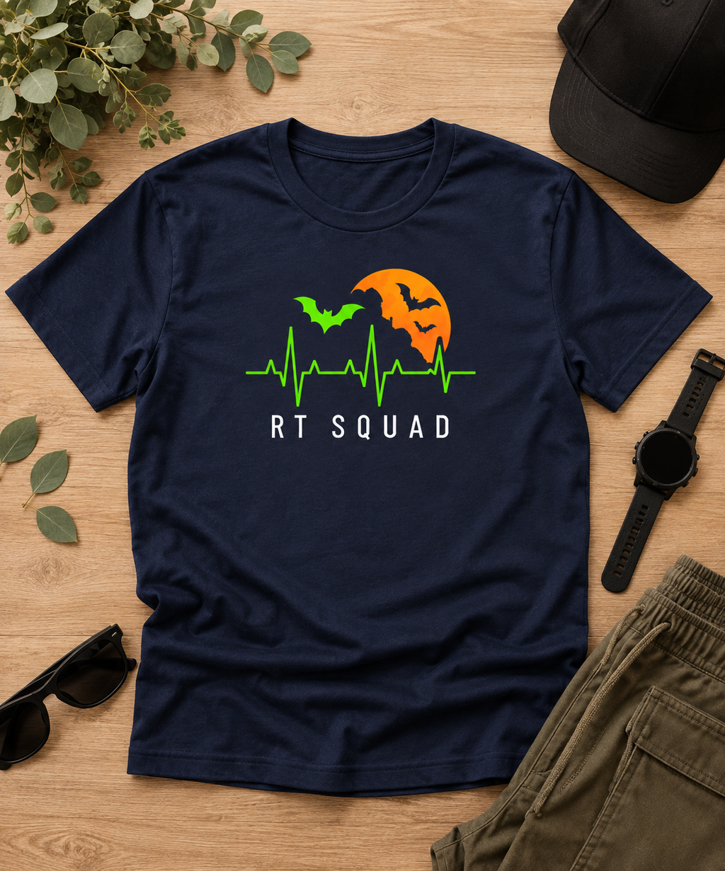 RT Squad Halloween Heartbeat Tee | Respiratory Therapist Halloween Shirt | Spooky RT Unisex T-Shirt