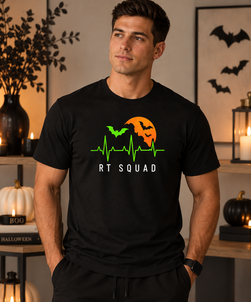 RT Squad Halloween Heartbeat Tee | Respiratory Therapist Halloween Shirt | Spooky RT Unisex T-Shirt