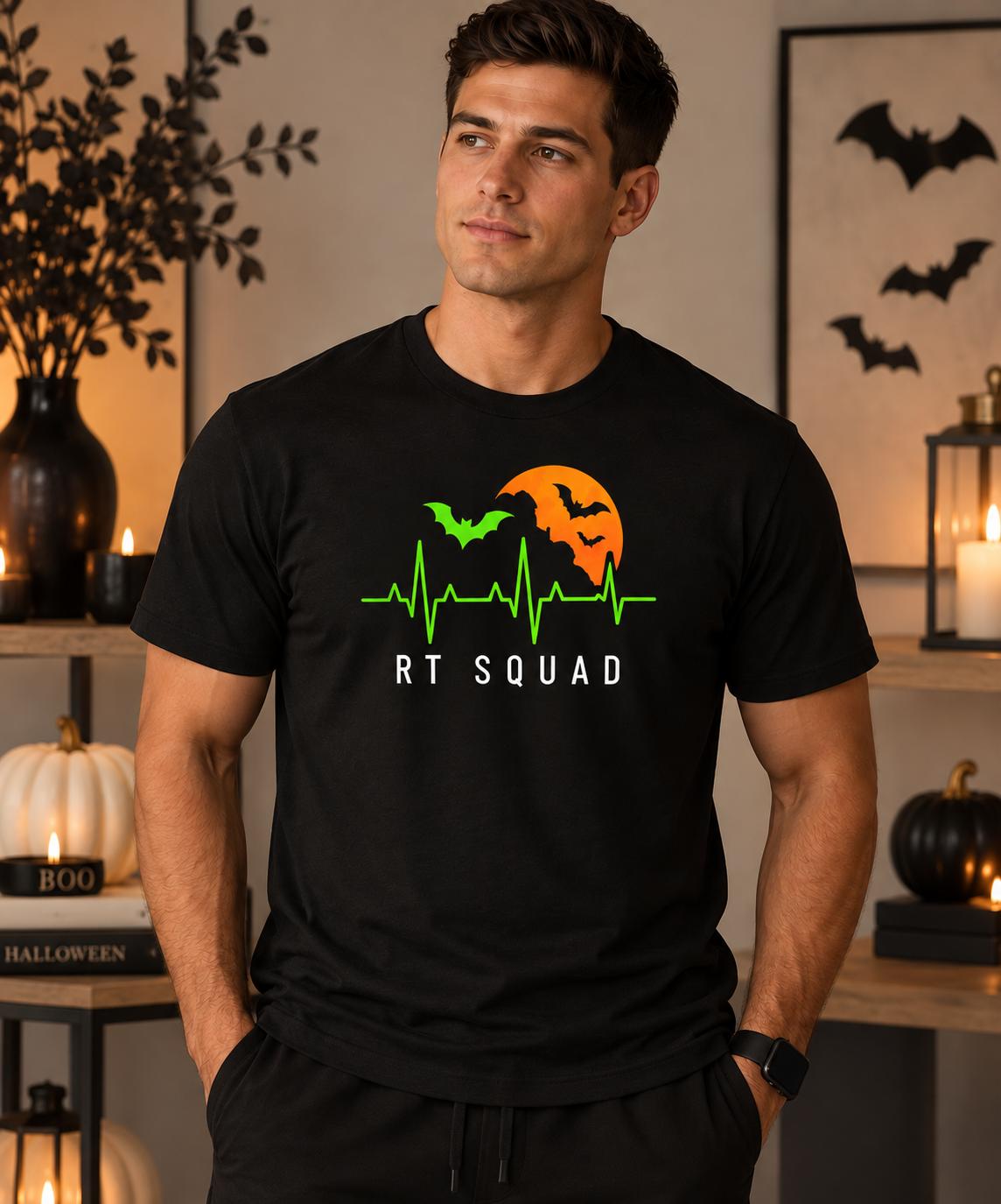 RT Squad Halloween Heartbeat Tee | Respiratory Therapist Halloween Shirt | Spooky RT Unisex T-Shirt