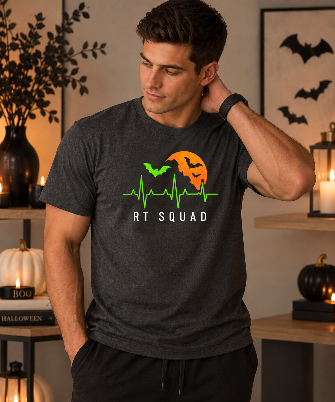 RT Squad Halloween Heartbeat Tee | Respiratory Therapist Halloween Shirt | Spooky RT Unisex T-Shirt