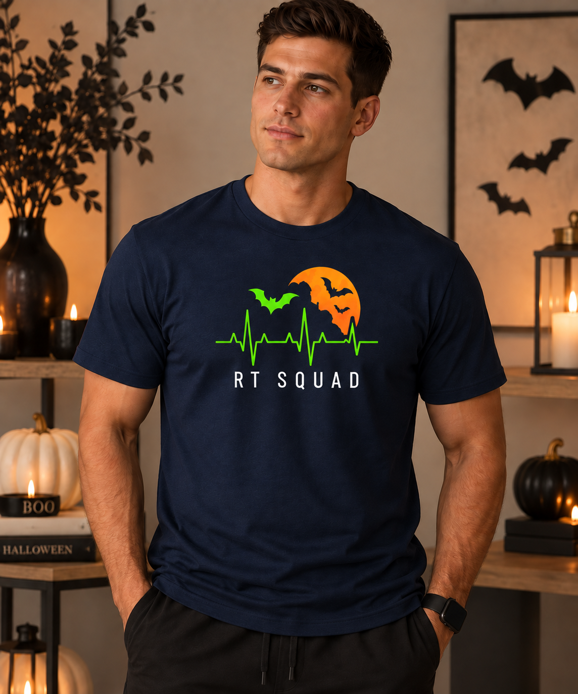 RT Squad Halloween Heartbeat Tee | Respiratory Therapist Halloween Shirt | Spooky RT Unisex T-Shirt