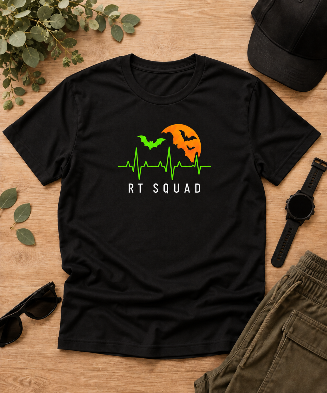 RT Squad Halloween Heartbeat Tee | Respiratory Therapist Halloween Shirt | Spooky RT Unisex T-Shirt
