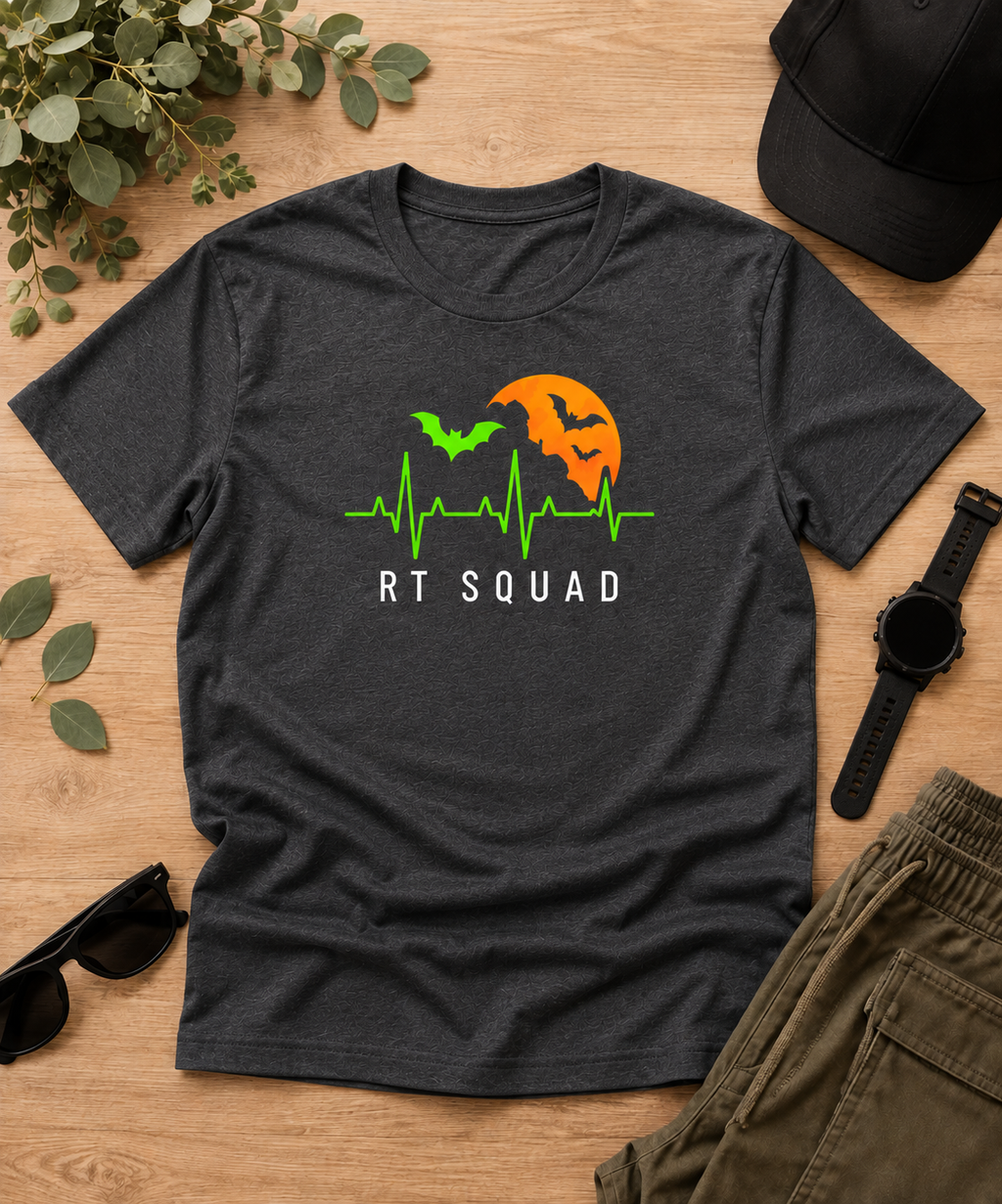 RT Squad Halloween Heartbeat Tee | Respiratory Therapist Halloween Shirt | Spooky RT Unisex T-Shirt
