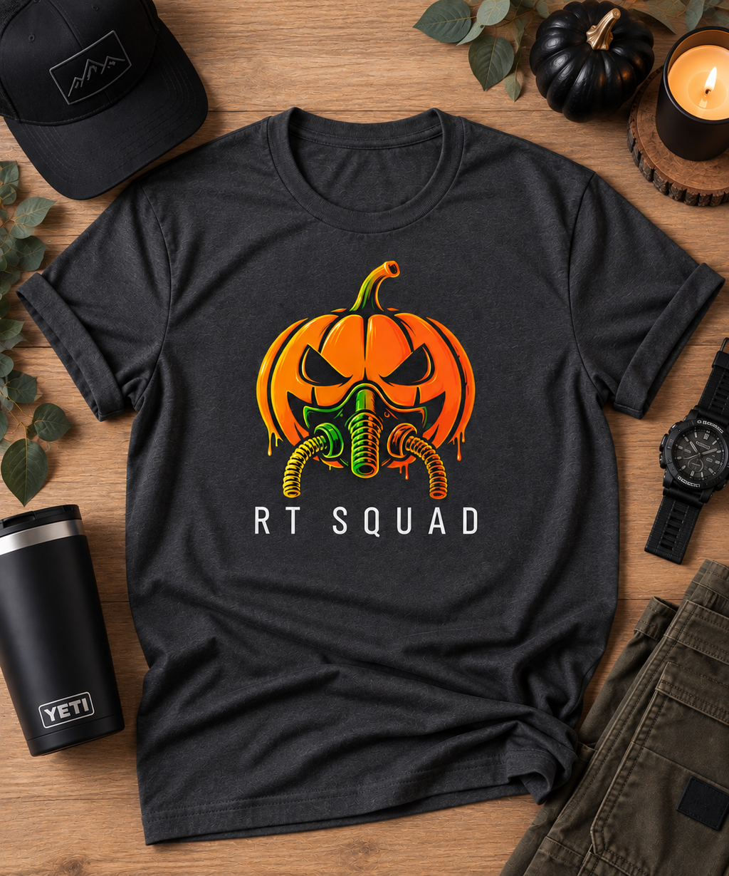 RT Squad Pumpkin Respirator Halloween Unisex Tee | Respiratory Therapist Spooky Season Shirt