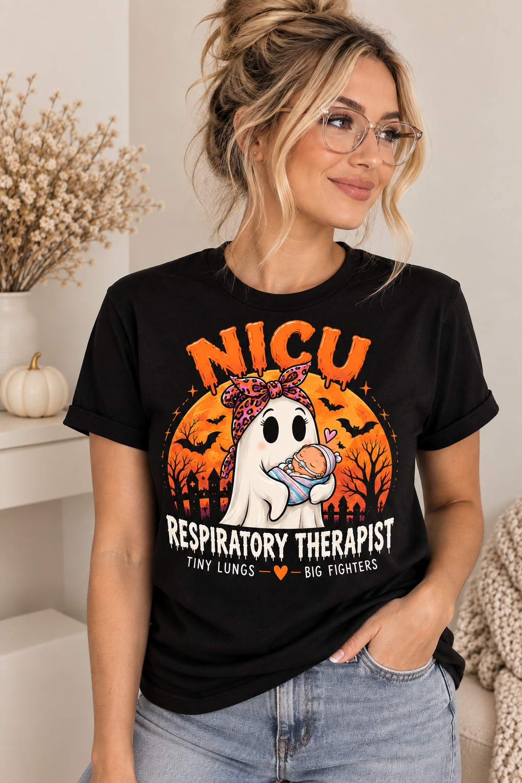 Tiny Lungs, Big Fighters NICU Respiratory Therapist Halloween Tee