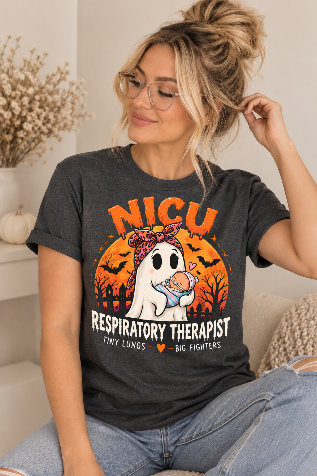Tiny Lungs, Big Fighters NICU Respiratory Therapist Halloween Tee