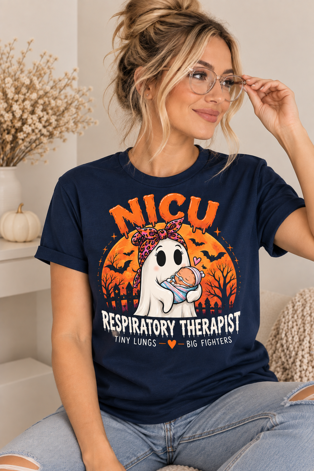 Tiny Lungs, Big Fighters NICU Respiratory Therapist Halloween Tee
